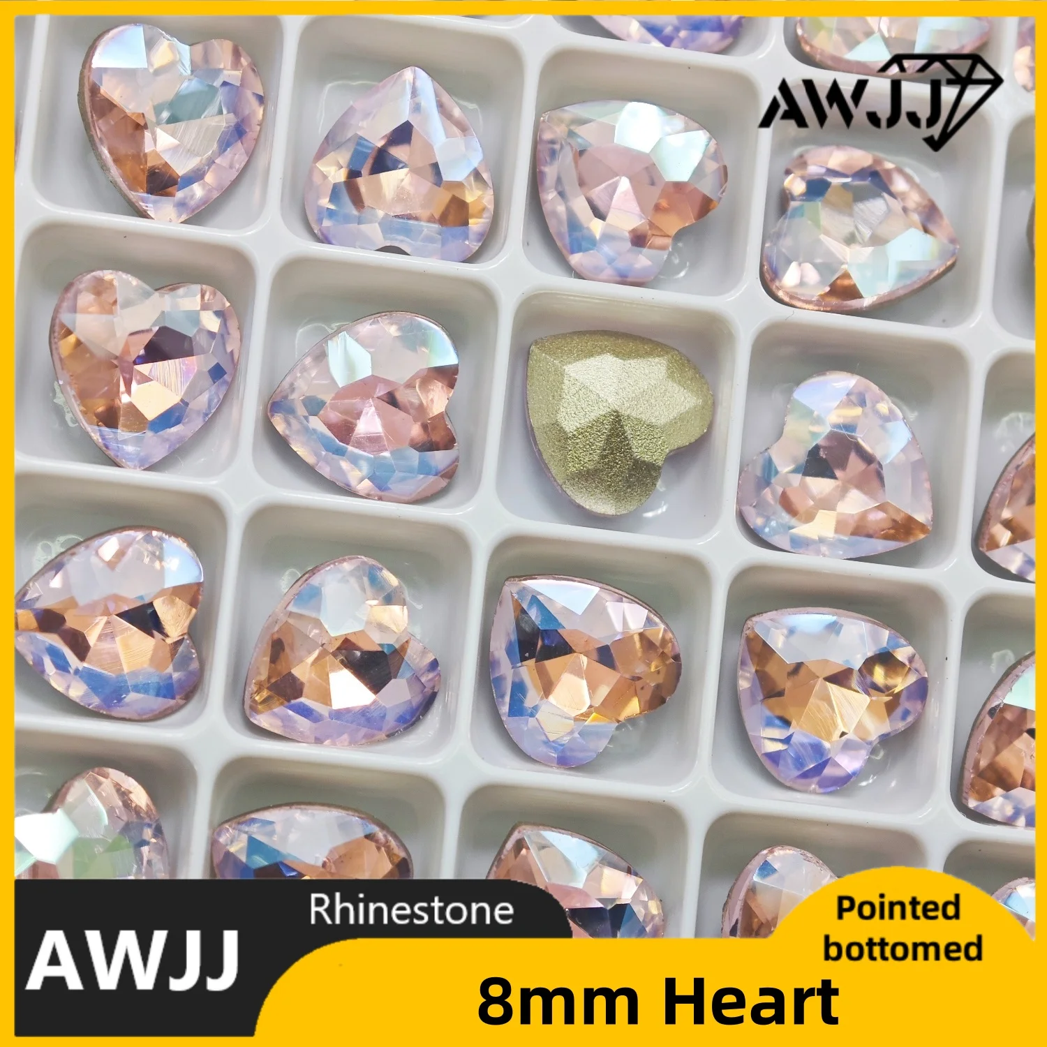 Różowe z Białym Kroplowym Sercem Motyl Wielościenne Szpiczaste Ozdobne Kamienie Szlachetne Uniwersalne Błyszczące Akcesoria do Paznokci