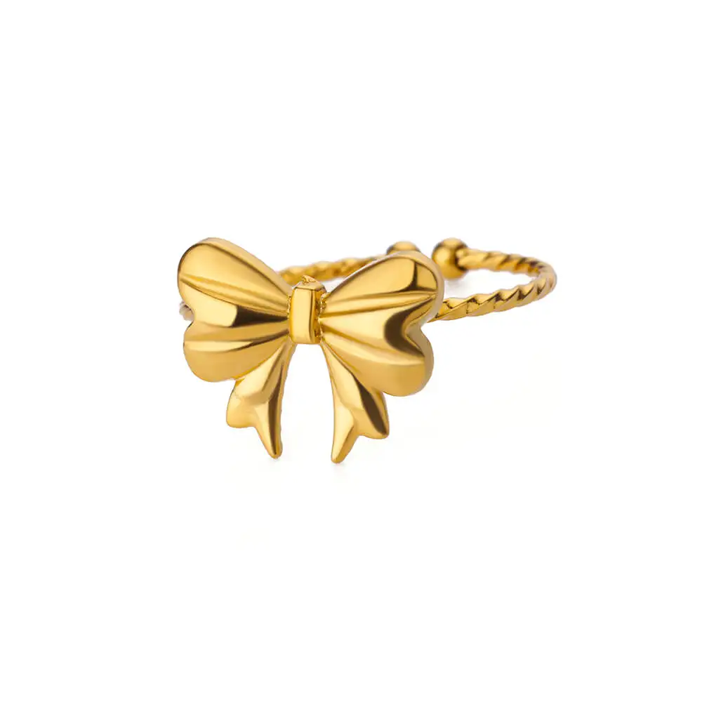 Stainless Steel Bow Butterfly Rings For Women Gold Color  Adjustable Bow Ring Wedding Aesthetic Minimalist  Jewelry Gift