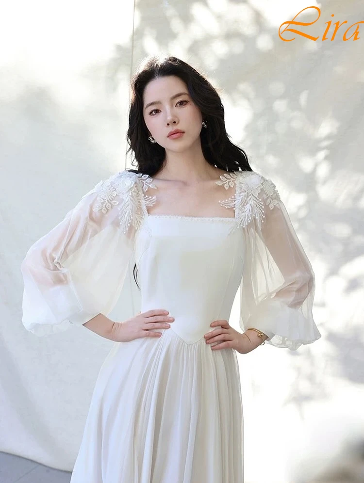 

Customized A-Line Square Collar Elegant Formal Evening Dress Temperament Celebrity Gowns Delicate High Quality Party Dress