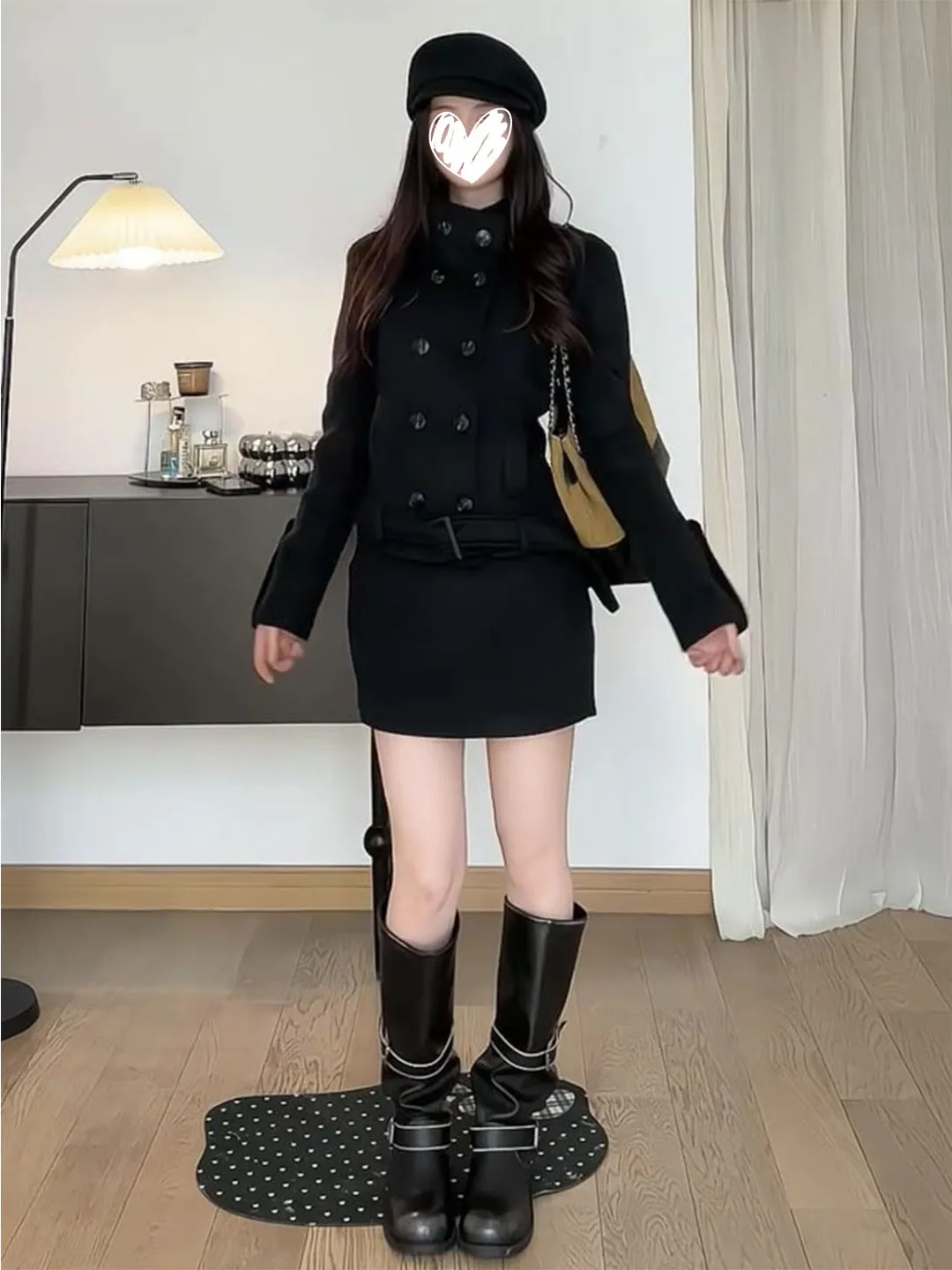 

Elegant Short Woolen Coat And High Waist Skirt Set Women's Fashion Slimming Waist Design Autumn Winter New Arrival