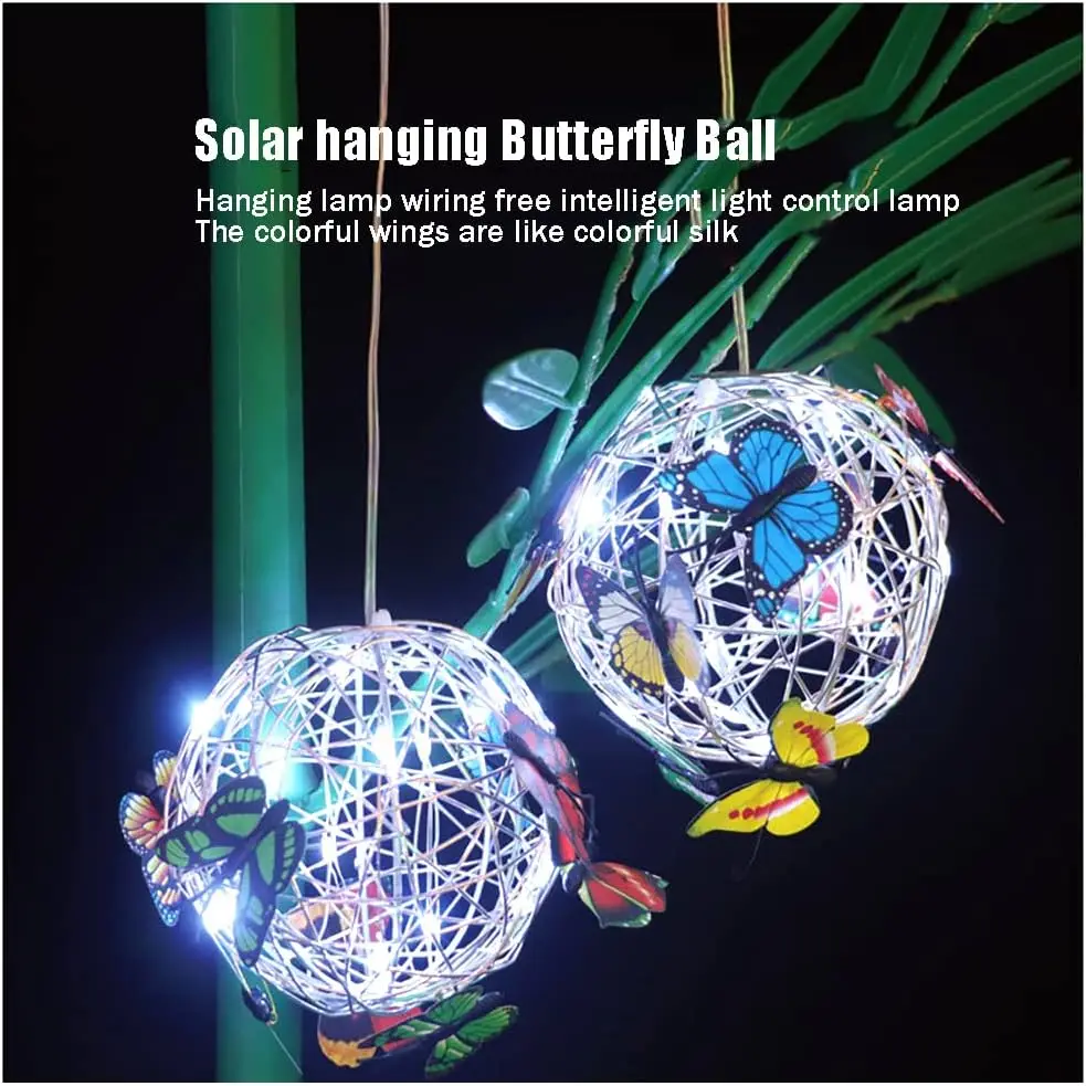 

Solar Garden Light Decoration Hanging Butterfly Ball Lights Outdoor Garden Ornament Waterproof Lanterns for Yard Garden Pathway