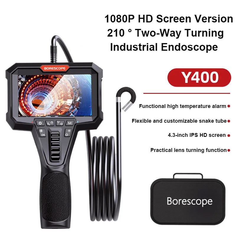 Two-Way Articulation Borescope 1080P 6.2MM/3.9MM HD Steerable Endoscope Camera with 4.3 INCH Monitor For Wall Engine Hole Camera