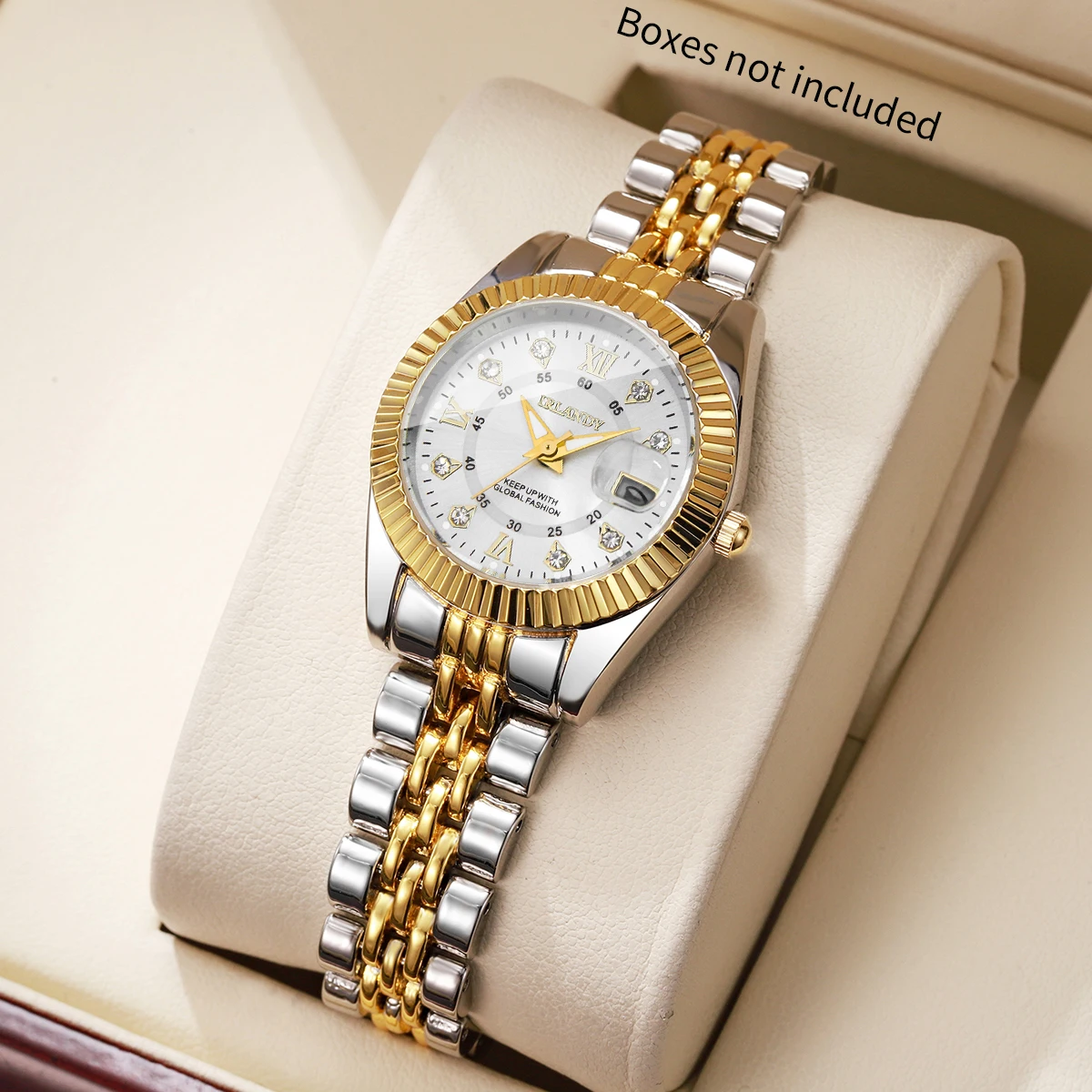 

Elegant Diamond Dial Women Calendar Quartz Watch Stainless Steel Band Business Wristwatches for Girls Reloj Mujer (Without Box)