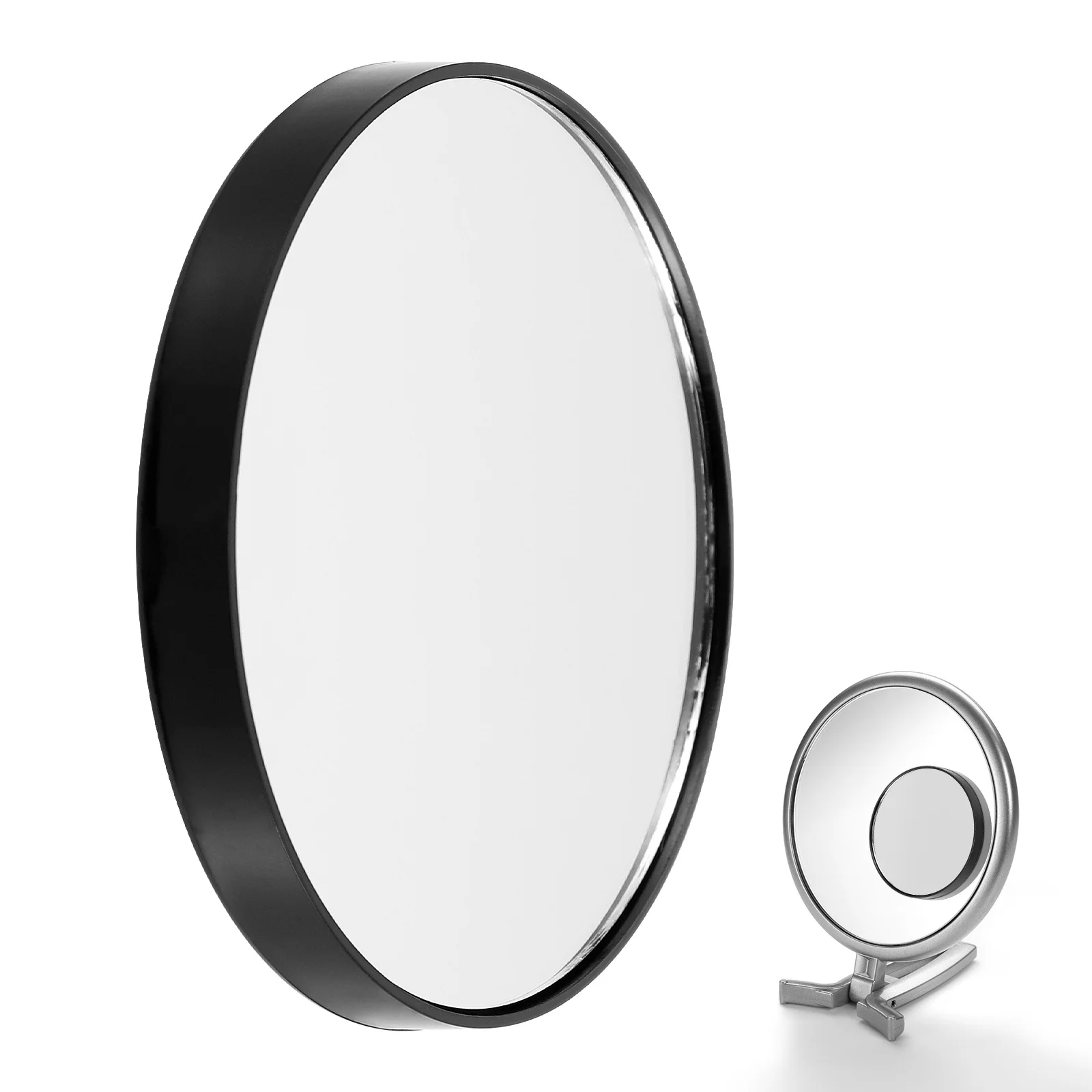 Miroir de maquillage loupe 5x, miroir de poche rond Compact de 8.8cm, montable au mur de salle de bains avec 2 ventouses de voyage