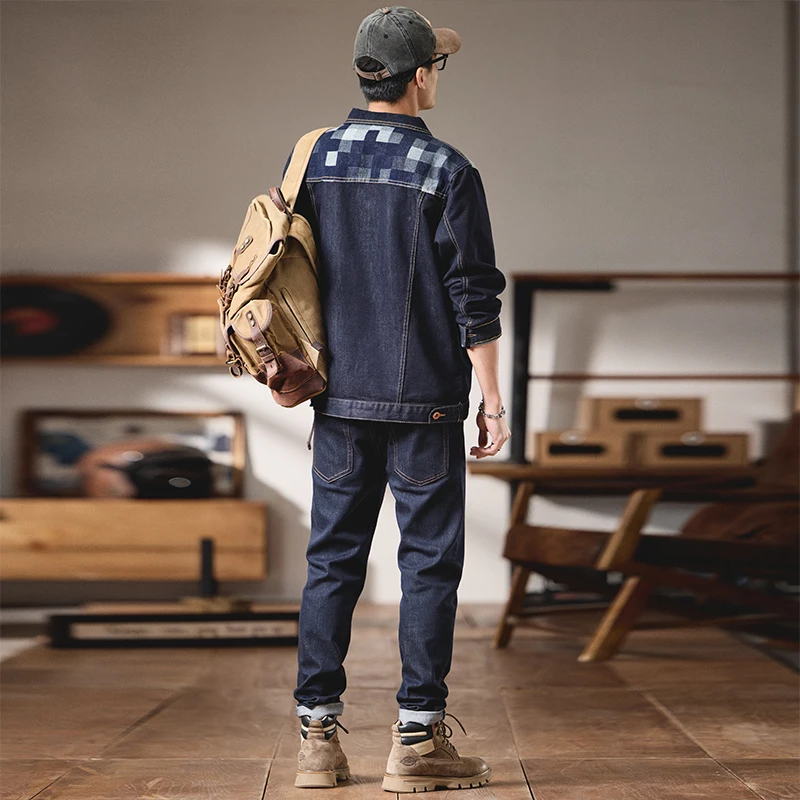 088&6686Frühling Neuer High-End-amerikanischer, lässiger, farbschneller Jeans-Außenanzug für Herren im Retro-Stil mit lockerer Jacke