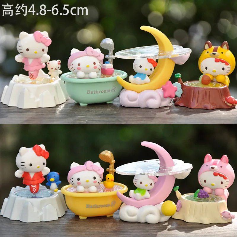 8pcs/set Sanrio Cartoon Hello Kitty Figure Toys Doll Kt Cat Bathing Scene Ornament Decoration Pvc Handmade Model Kids Charm Gift