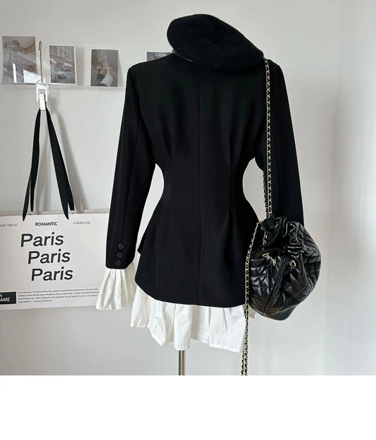 Black mini suit jacket for women in spring and autumn, new Korean style loose casual flip sleeve fashionable suit top for women