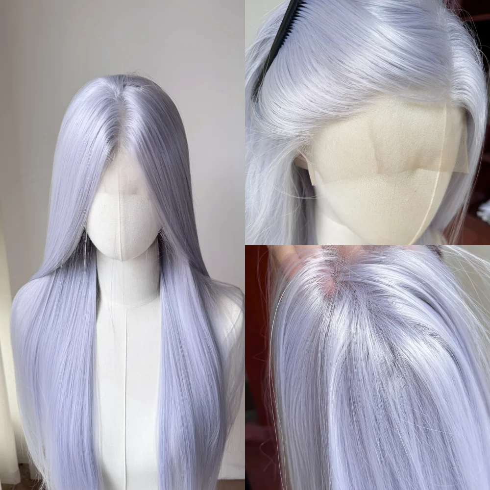 

Silver Purple Lace Front Wig for Women Straight 13*4 Lace Wigs Synthetic Lace Wigs Natural for Cosplay Lavender Fiber Hair Wig