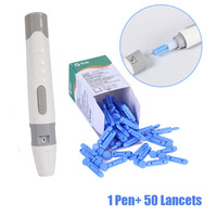 Lancet Pen Adjustable Depth Blood Sampling Glucose Test Pen Lancing Device for Diabetics Blood Collect 50pcs