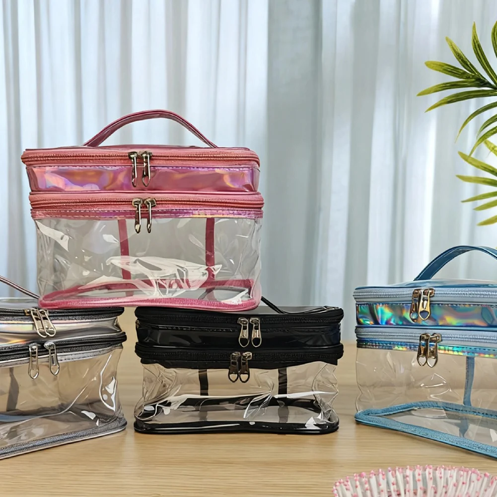 Clear Makeup Bags,1/2 Layer Portable Storage Bag,Waterproof Pvc Toiletry Pouch,Large Capacity Makeup Organiser For Daily Use