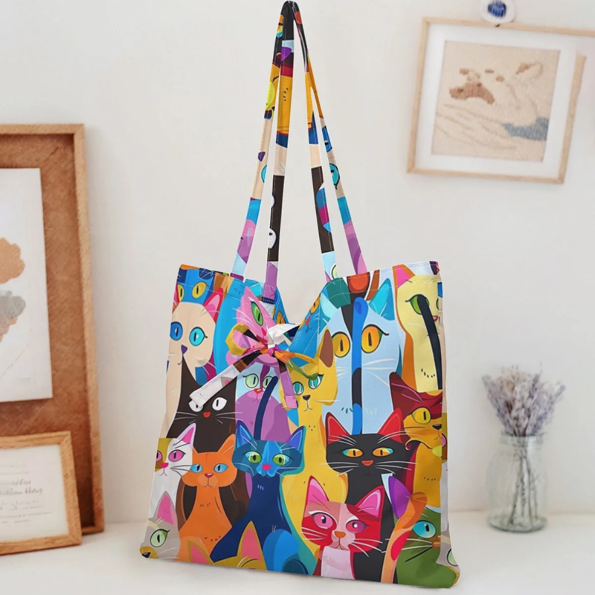 Cute Tote Bag for Women Portable Versatile Letter And Cartoon Pattern Eco-Friendly Handbag Fashionable Women's Shopping Bag