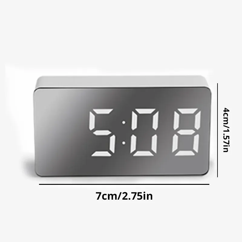 1Pc White LED Mirror Table Clock Snooze Display Time Night Light Desktop USB Alarm Clock  Decor Clock desk Digital wall clock