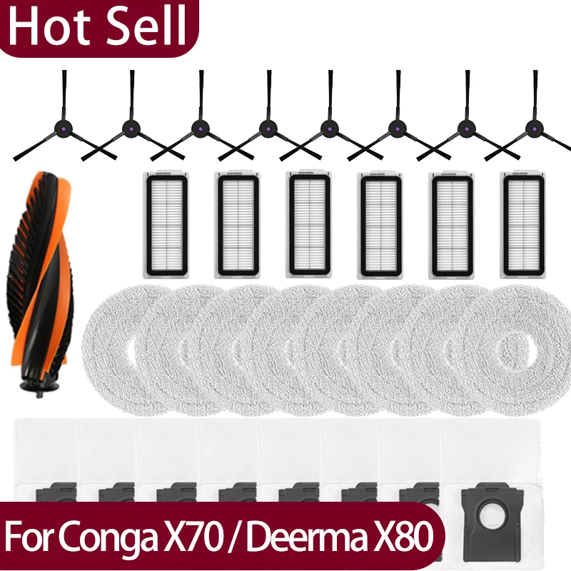 Compatible For ( Cecotec Conga X70 / Deerma X80 DEM-X80 ) Spare Parts Accessories Main Side Brush HEPA Filter Mop Pad Dust Bag