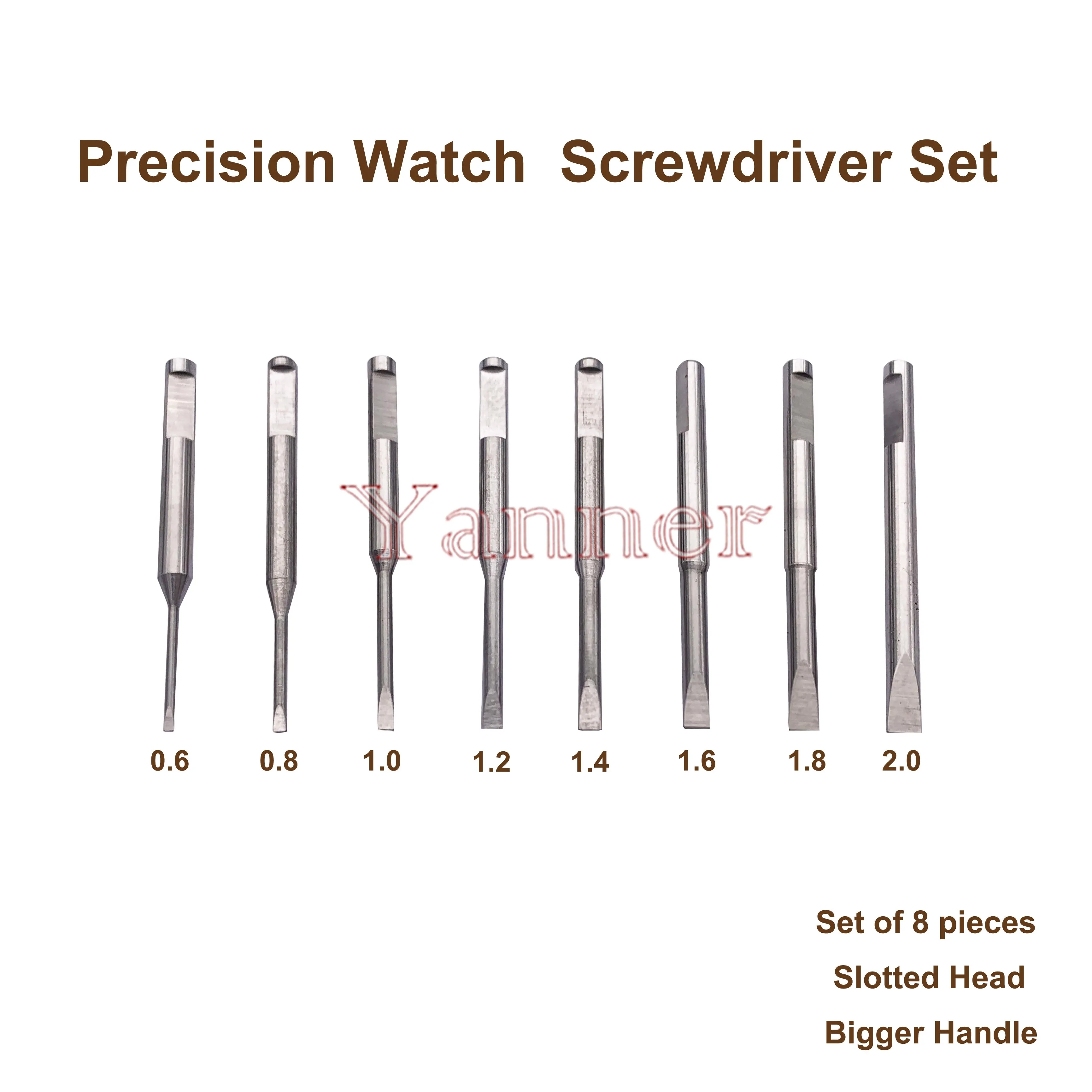 طقم مفك براغي 8 قطع مشقوق 0.6 ملم - 2.0 ملم طقم مفك براغي صانع الساعات شديد التحمل متعدد الوظائف لإصلاح الساعة