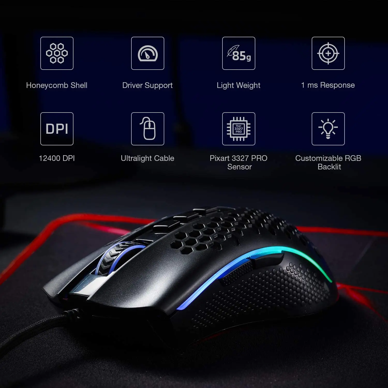 REDRAGON M808 Storm USB Wired RGB Gaming Mouse 85g Ultralight 12400 DPI Programmable Game Mice for PC Laptop Computer FPS Gamer