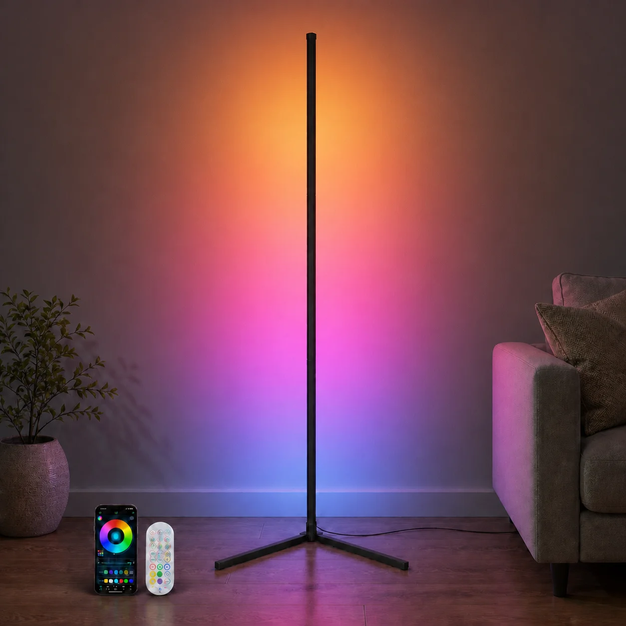 Corner Floor Lamp, 60-Inch Rgb Led Corner Lamp, Led Floor Lamp For Living Room Bedroom Game Room