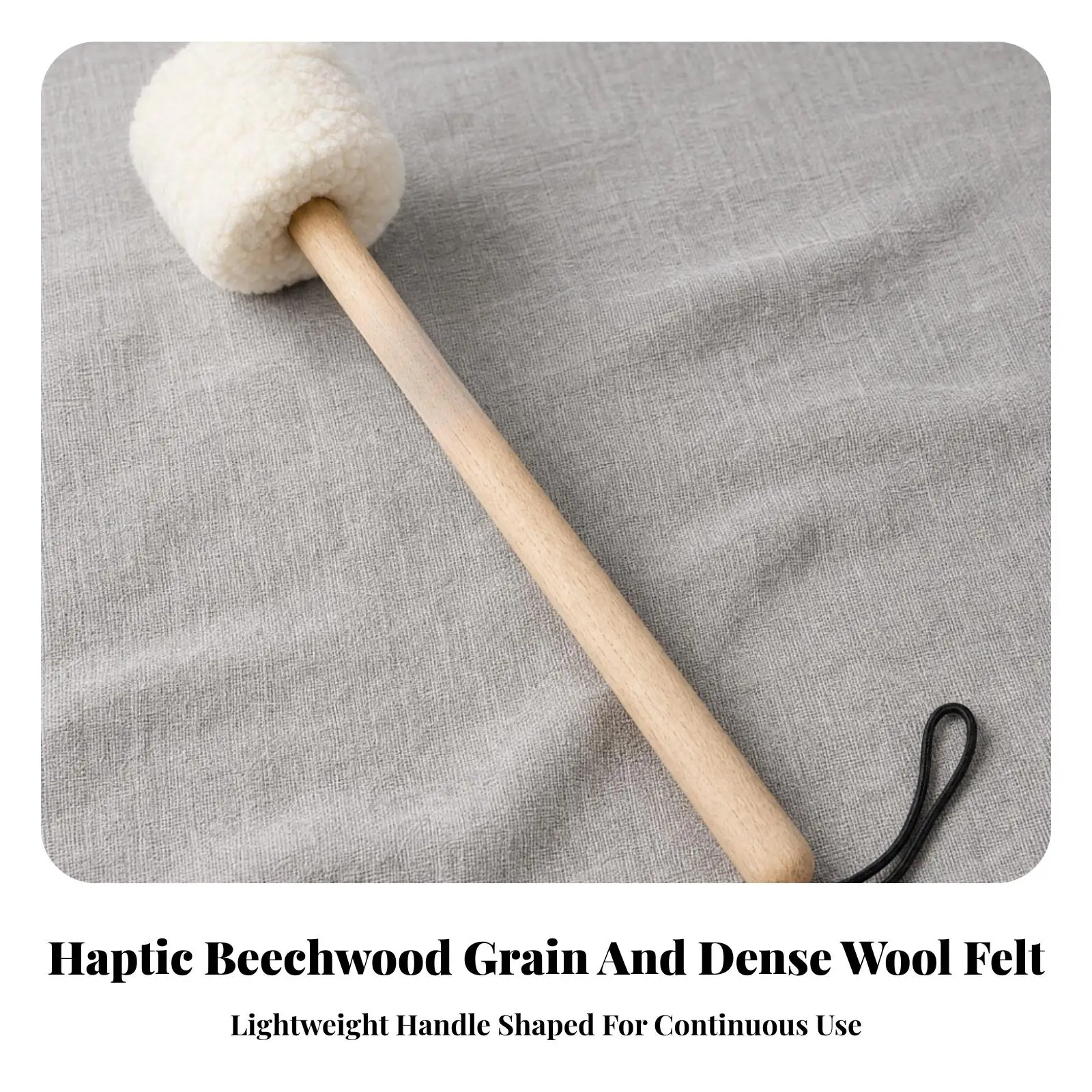 Gentle Sound Meditation Bowl Mallet Beech Wood Handle Wool Felt Head Percussion Striker with Wrist Loop for Singing Bowls Gongs