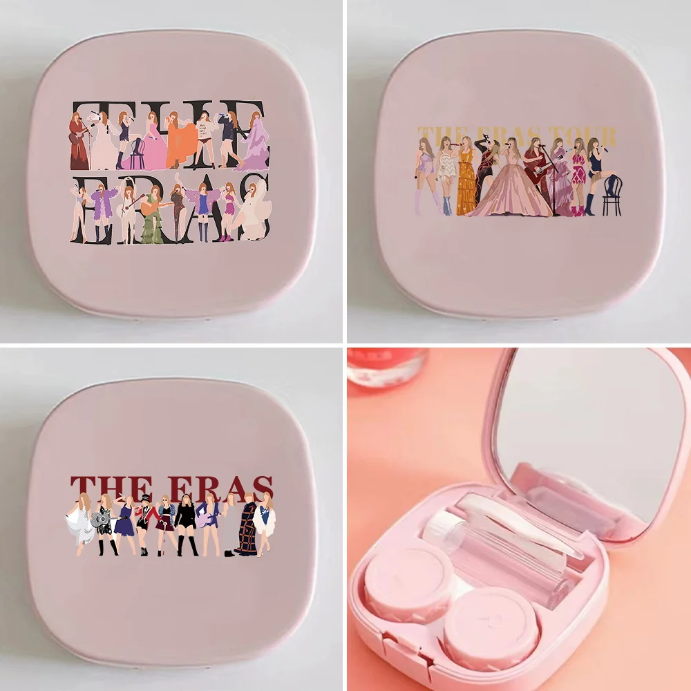 

Fashion Pocket Portable Contact Lens Case With Mirror Durable Organizer Travel Make Up Beauty Pupil Box Eras Letter Pattern