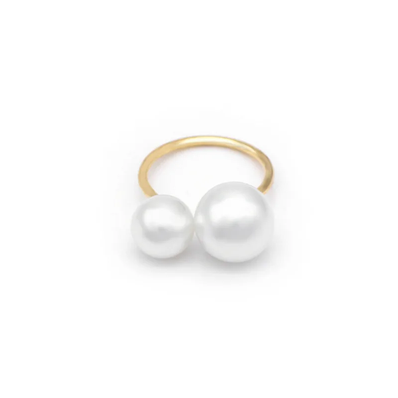 Pearl Opening Ring White Gold Color Round Minimalist Exaggerated Ring Double Pearls Rings Women Fashion Stacking Jewelry