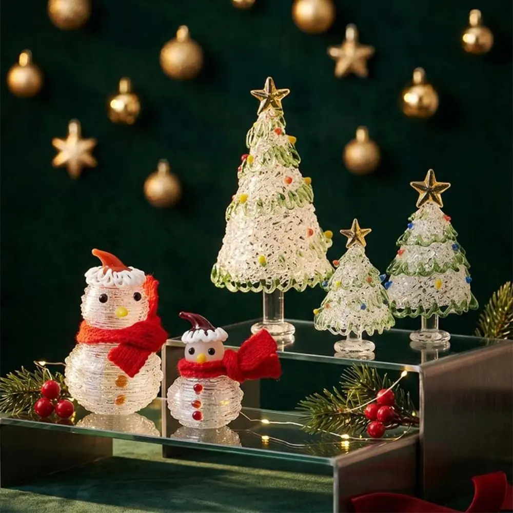 Home Decor Crystal Christmas Tree Handcrafted Glass Brushed Glass Snowman Figurines Crafts Glass Statue Christmas Decoration