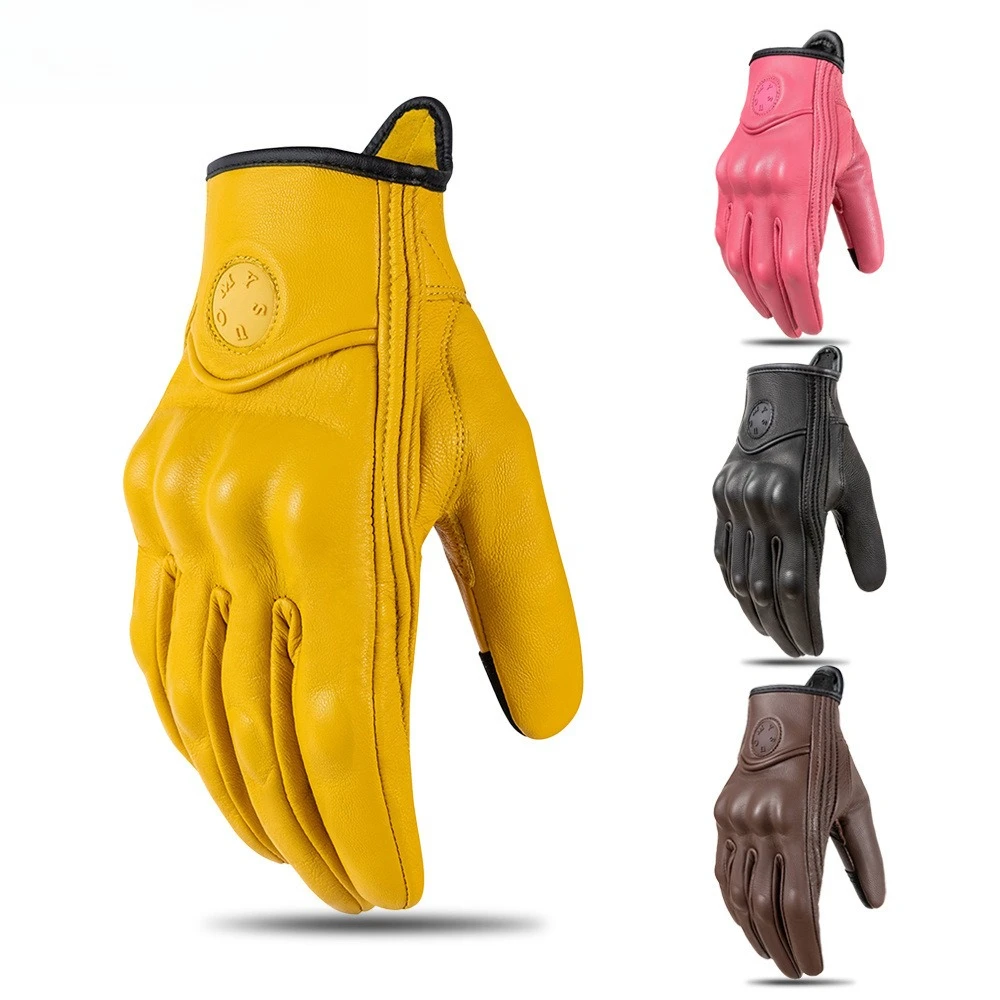 

Retro Motorcycle Gloves Men Women Touch Screen Motorcyclist Riding Gloves Retro Breathable Motorbike Motocross Gloves Yellow