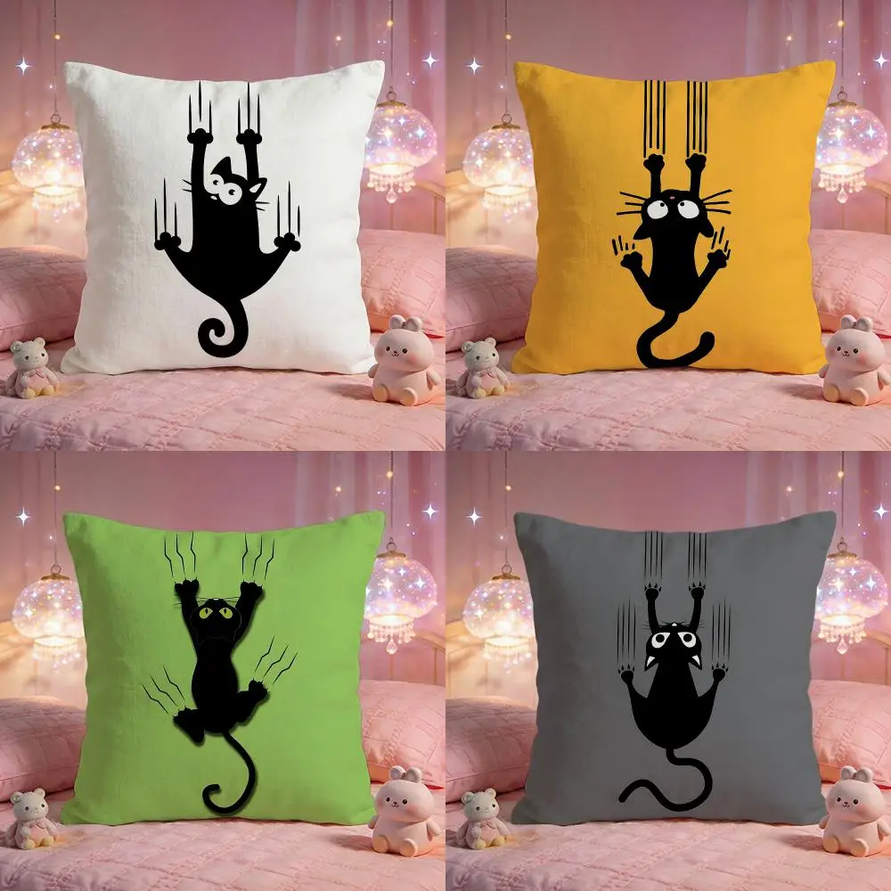 Kawaii Funny Scratching Black Cat Cushion Cover Premium Comfort Reversible Pillow Cove -Two in One Design for Any Room & Car