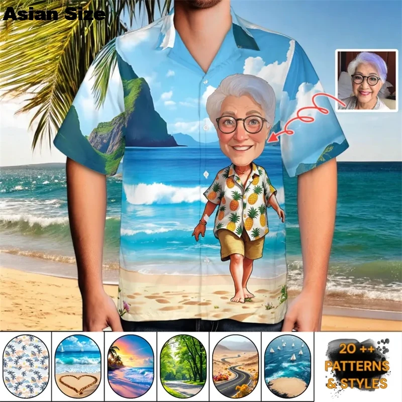 Custom Face Hawaiian Shirts Fun Personalized Gift For Birthdays Fishing Beach Days Tropical Shirt Hawaii Diy Couple Y2k Blouses