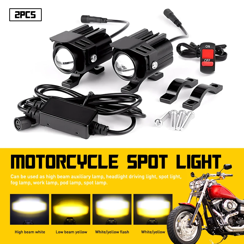 

Motorcycle Spotlight Auxiliary LED Headlight Driving Lights with Switch 4 Mode Fog light Flash Lamp for Car Off-road 4X4 ATV UTV