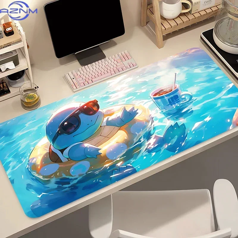 Natural Rubber Mouse Pad Pokemon Squirtle XXL Game Gaming Accessories Speed Keyboard Lock Edge Desk Mat Office Laptop mousepad