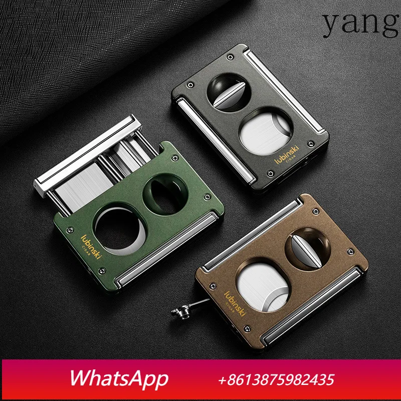 YJQ cigar cutter multi-function sharp portable knife flat cut hole opener bracket four-in-one cigar cutter