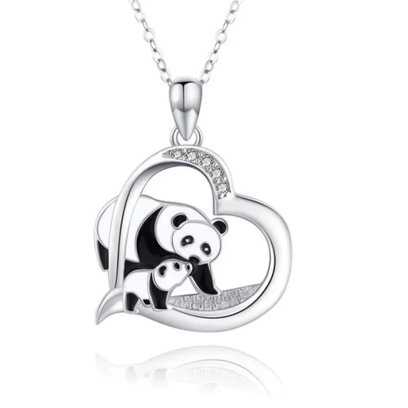 Dainty Panda Heart Necklace for Women Men Lovely Animal Bear Hollow Love Sweater Chain Jewelry Accessories Mother's Day Gift