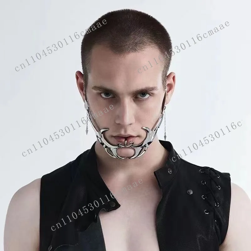 Metal Mask Punk Personalized Design Alien Fluid Mechanical Earrings Lip Ring Adjustable Men's and Women's Mask Decoration