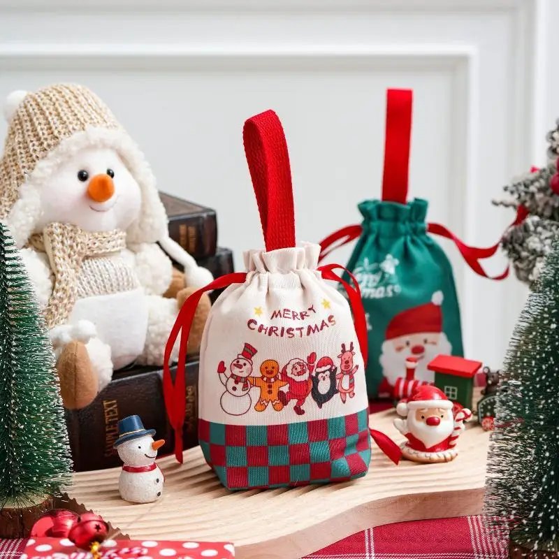 Christmas Drawstring Gift Sacks Durable Goodie Bags for Xmas Party Favors Candy Snacks Kids Birthday Holiday Treats
