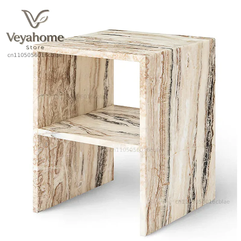 Italian Minimalist Calacatta Side Table, Mobile Square End Table for Living Room, One-Piece Natural Marble, Artistic & Customize
