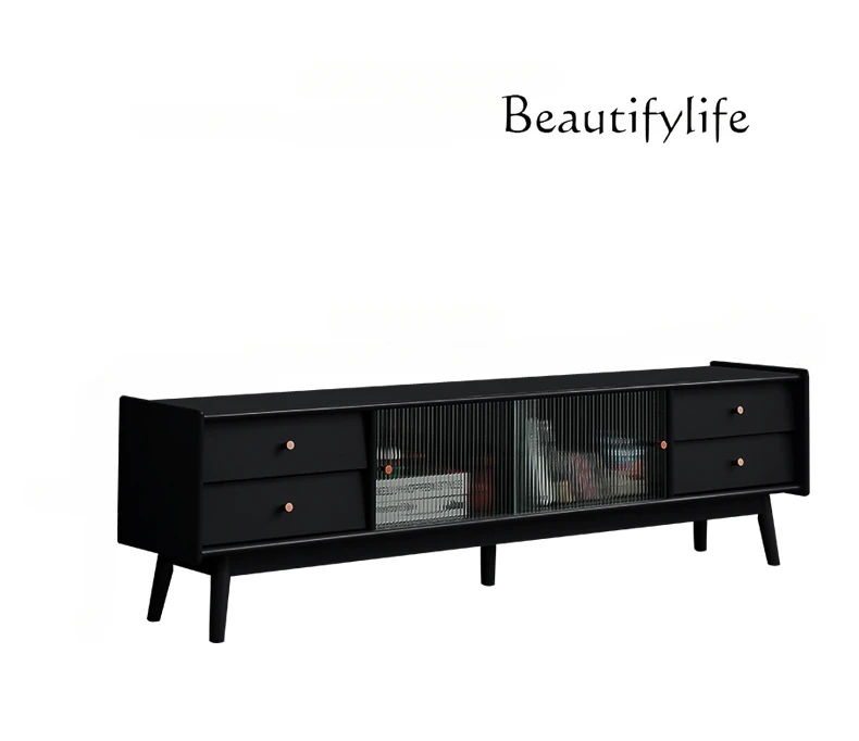 

Solid Wood Living Room TV Cabinet and Tea Table Combination Simple Modern Small Apartment Wall Cabinet Black