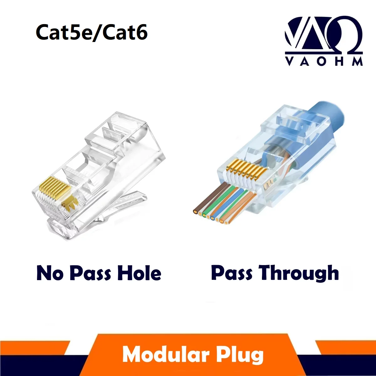 100pcs 8P8C RJ45 CAT5E CAT6 Modular Plug Network Cable Crystal Heads Pass Through