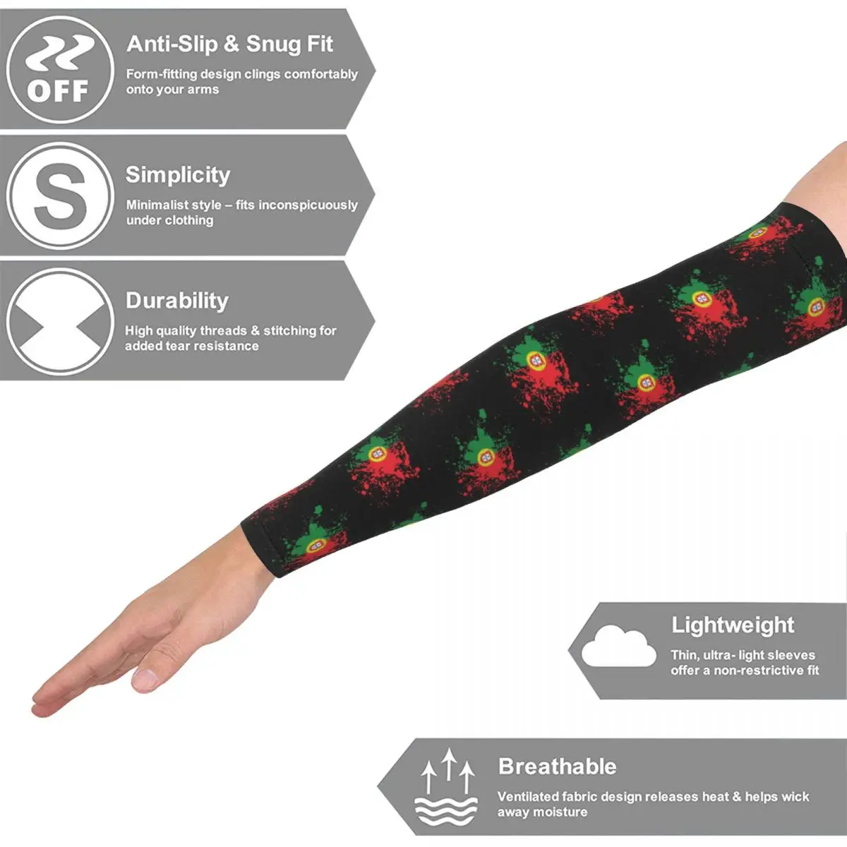 ポルトガルの国旗 アウトドア アームスリーブ 日焼け止め UVカット カバー 夏 サイクリング タトゥースリーブ