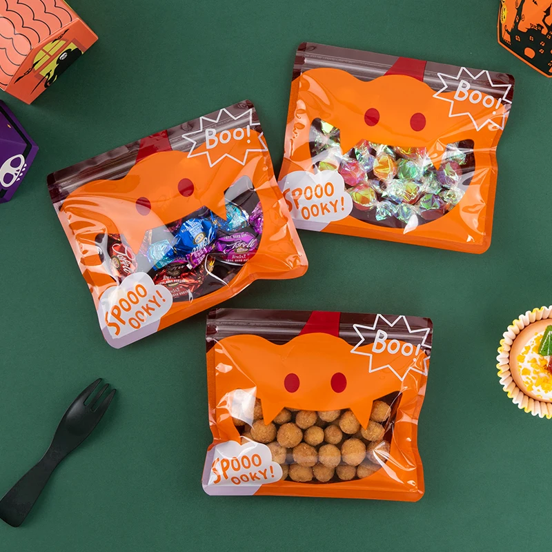 LBSISI Life 50pcs Halloween Candy Cookie Zipper Bags Gift Bag For Nougat Chocolate Food Packaging Festival Party Favor