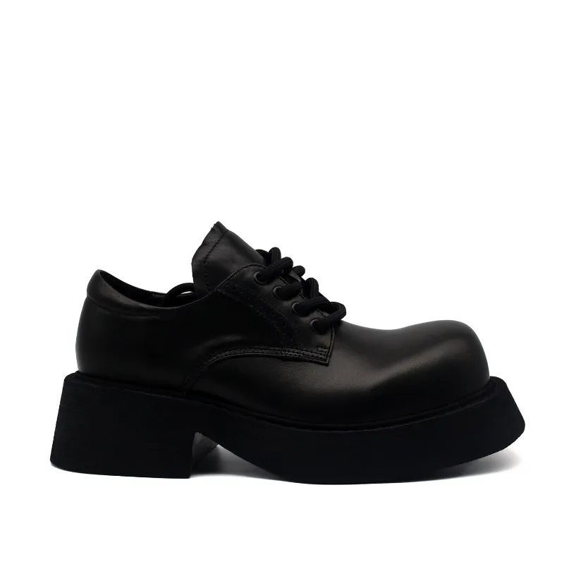 Luxury Genuine Leather Platform Shoes Men's European Cowhide Round Toe Lace Up Office Casual Thick Sole Leather Shoes Male
