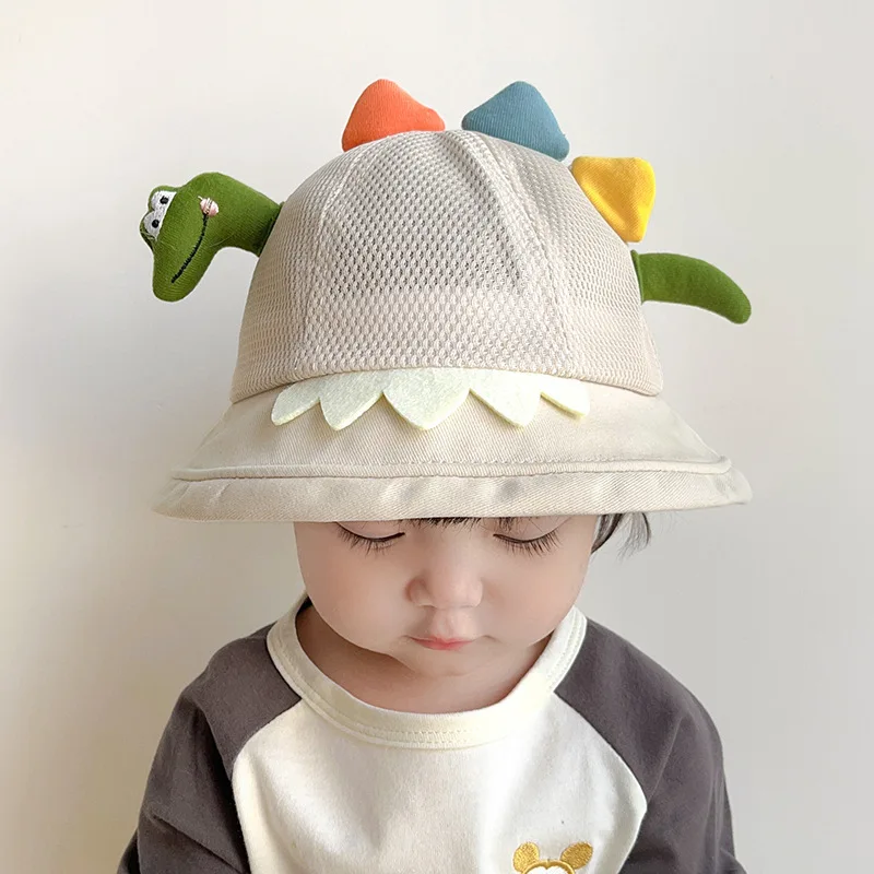 Summer Kids Thin Mesh Breathable Sun Protection Fashion for Boys and Girls Cute and Fun Cartoon Dinosaur Fisherman Hats