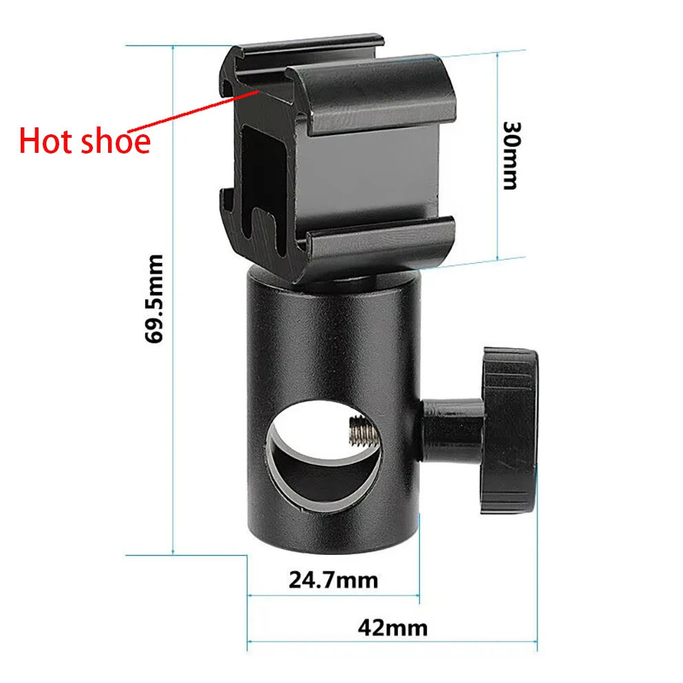 Tête de support de lumière en alliage d'aluminium de 16mm, avec paquet de montage de chaussure froide à 3 voies, trou de 16mm à filetage de vis 1/4, unité d'adaptateur de chaussure chaude