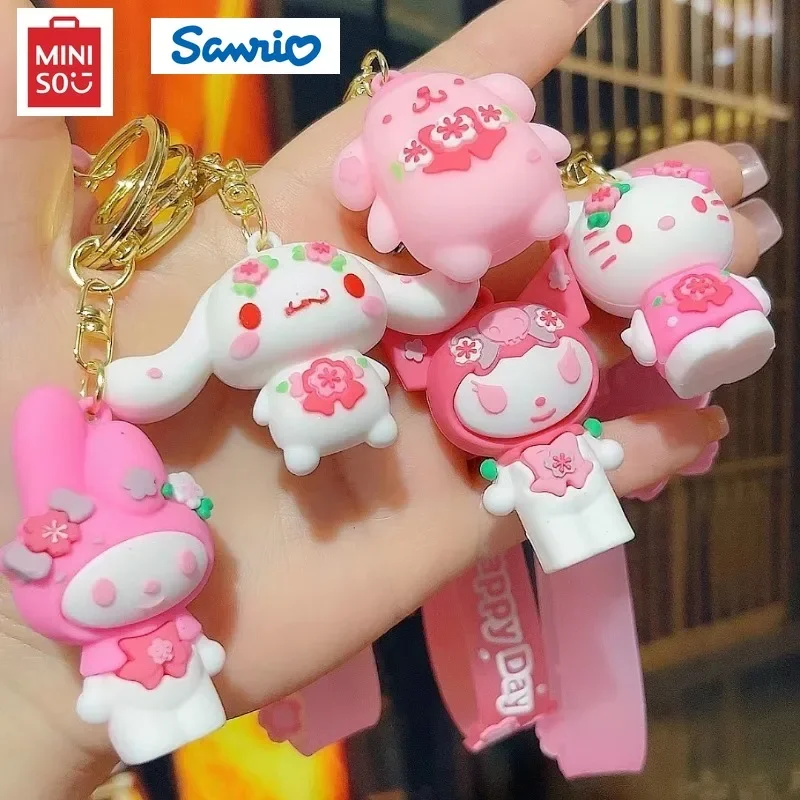 Miniso Sanrio Keychain Sakura Pink Hello Kitty Melody Kuromi Keychain Holiday Gifts Couple Doll Pendant Keychain Toys Cute Gifts