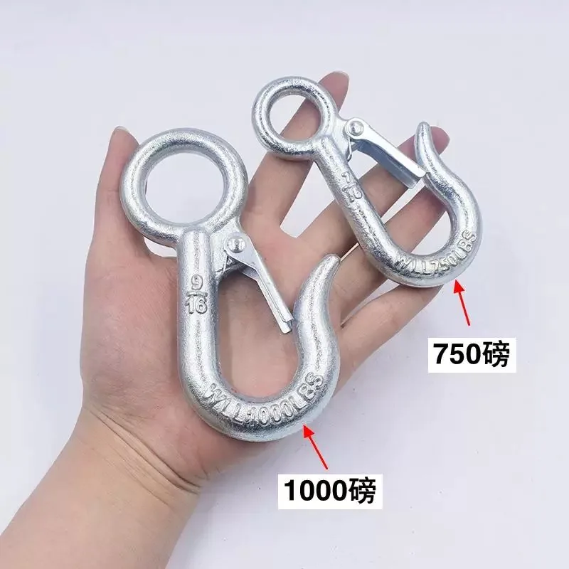 

Spring hook 750/1000 lb large eye cargo hook wide opening hook fine wire hook eye shackle hook pulley hook