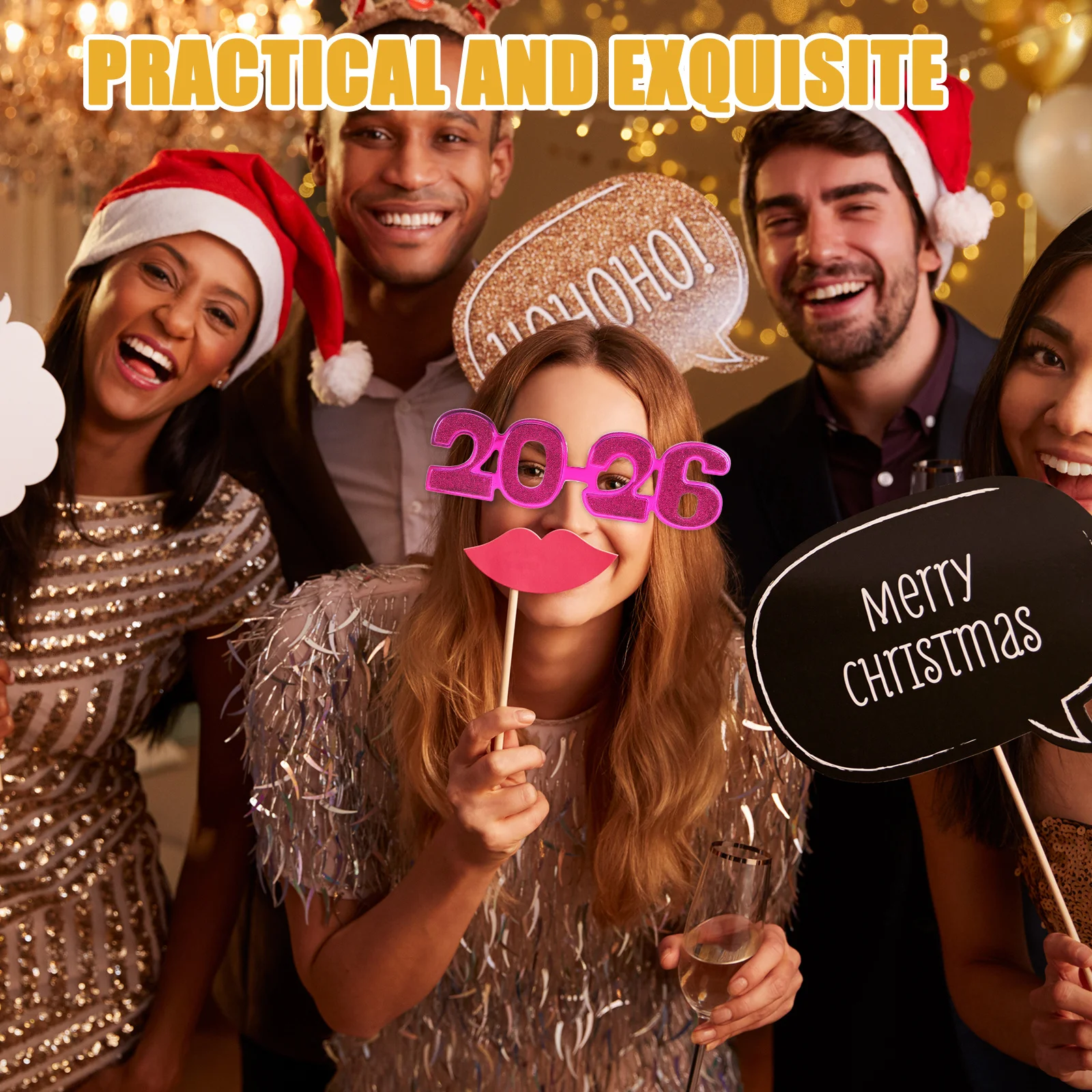 

5 Pcs 2026 Glitter Number Glasses Frame Party Props for New Year Eve Graduation Photo Booth Plastic Eyewear