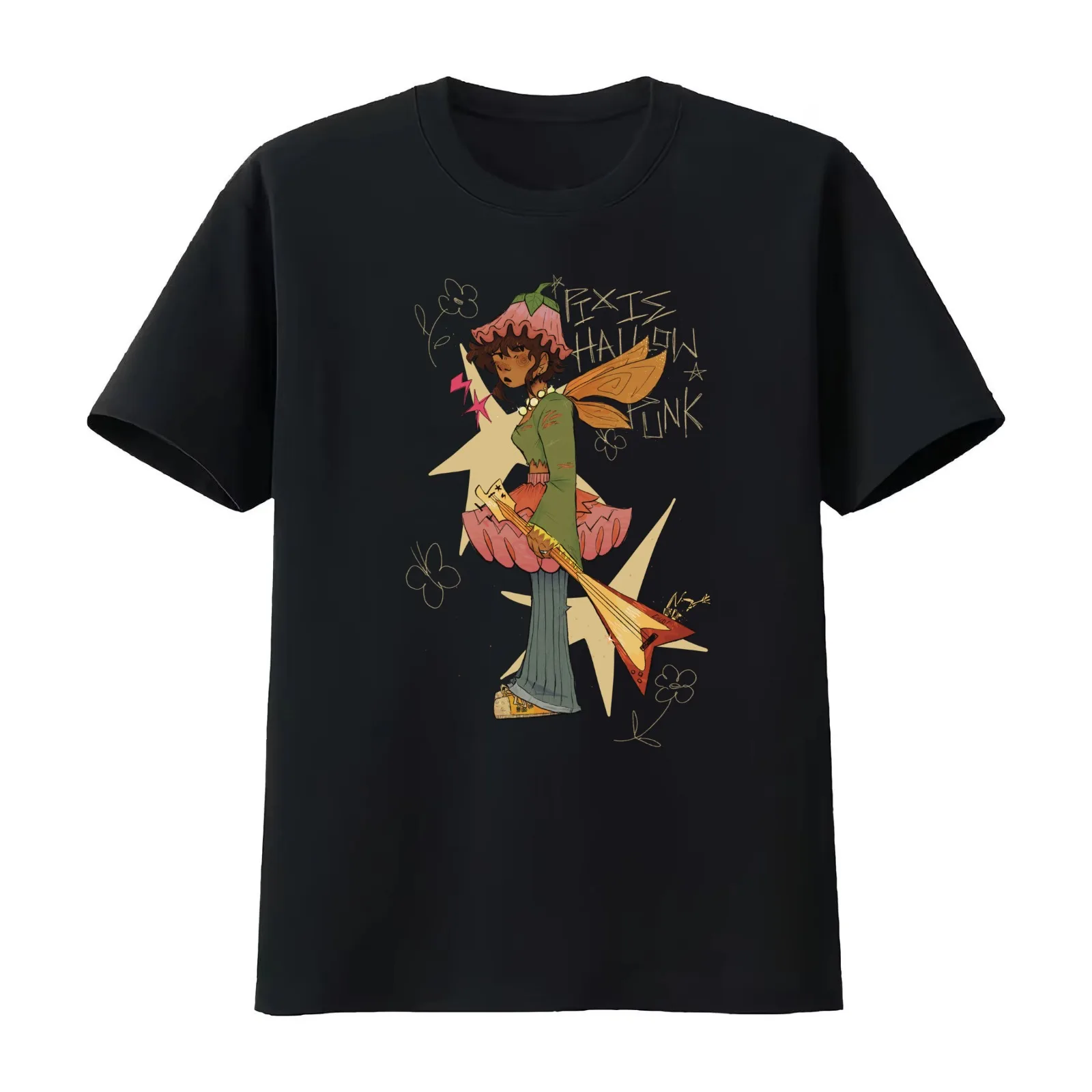 PIXIE HALLOW PUNK!!! T-Shirt Summer Casual Cotton Tee Oversized Streetwear Tops Vintage Graphic Print Loose Fit Short Sleeve