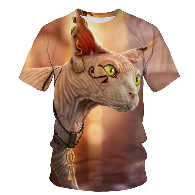 Funny Animal T-Shirts Hairless Cat 3D Print Men Woman Fashion Streetwear O-Neck Casual T Shirt Harajuku Kids Tops Tees Clothing