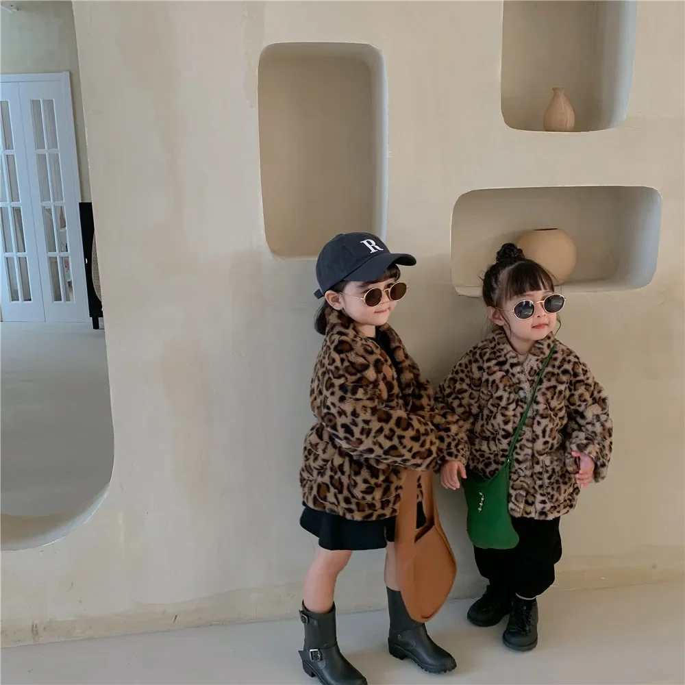 Children Jacket 2024 Autumn and Winter Girls Warm Thicken Coat Korean Children Leopard Print Coat Children Clothing