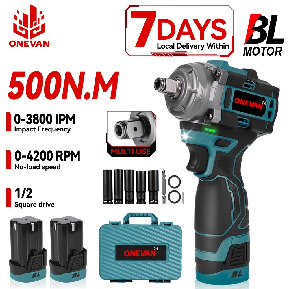 ONEVAN 500N.M clé à chocs électrique sans brosse tournevis électrique sans fil portatif clé outil électrique avec batterie Lithium-Ion