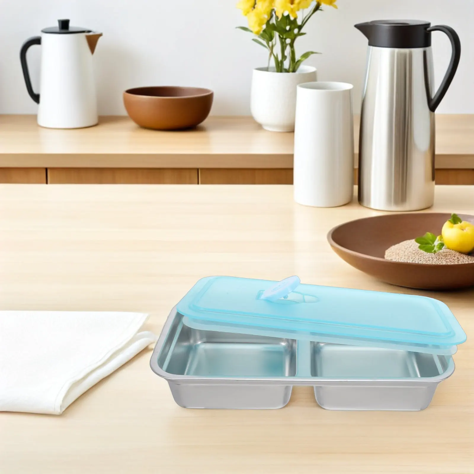 4Pcs Stackable Stainless Steel Lunch Box Container Double Compartment Leak Proof Airtight School
