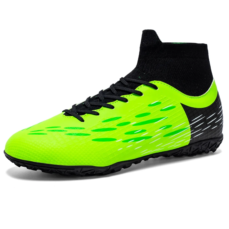 Soccer Shoes for Men Sport Long Spike High Top Male Training Ankle Boot Black Green Man Teenagers Football Sneakers